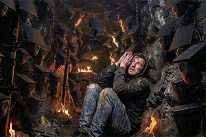 Man being tortured in fiery Hell surrounded by Flock cameras.