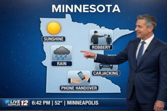 Minnesota weather forecaster doing a news report.