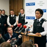 UK police officers giving a press conference on knife crime.
