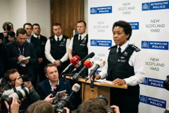 UK police officers giving a press conference on knife crime.