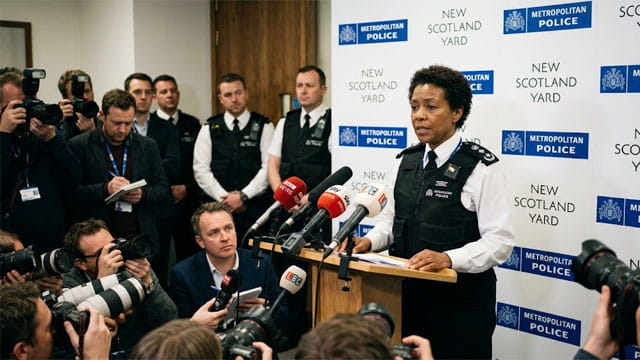 UK police officers giving a press conference on knife crime.