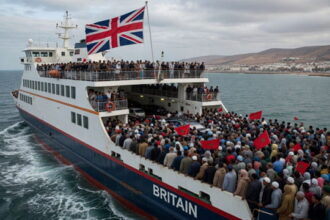 UK ferry ship holding hundreds of Moroccans headed to Britain.