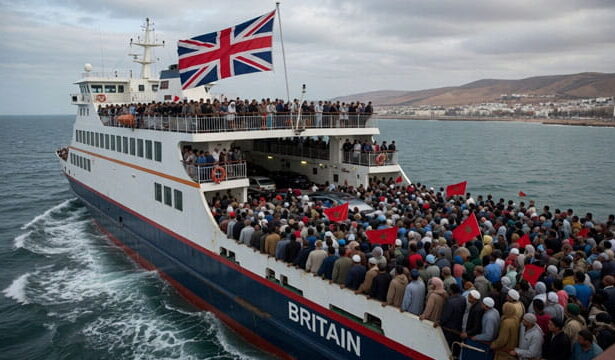 UK ferry ship holding hundreds of Moroccans headed to Britain.