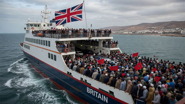 UK ferry ship holding hundreds of Moroccans headed to Britain.
