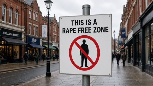 A sign on a pole on a UK British city street.
