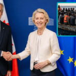 Canada Prime Minister Mark Carney shaking hands with EU President.