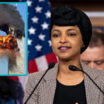Ilhan Omar giving a speech on 9/11 in front of podium.