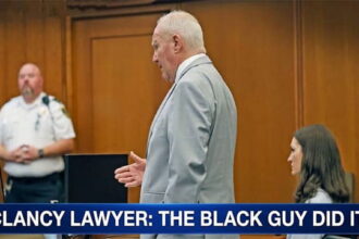 Lindsay Clancy lawyer old man speaking in courtroom.