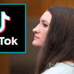 Lindsay Clancy sitting inside of courtroom with an inset of a TikTok logo.