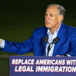 Republicans Greg Abbott on stage giving a speech on immigration.
