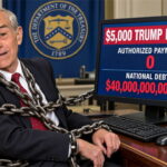 Ron Paul chained to a computer inside of US Treasury.