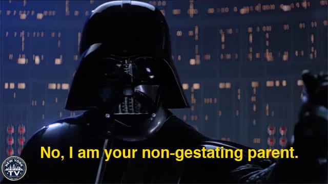 Star Wars Empire Strikes Back scene with Darth Vader shown on New York TV.