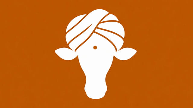 Texas Longhorns orange and white logo with the bull changed to a cow wearing a turban.