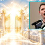 God in cloudy bright Heaven with an insert of male Democrat James Talarico.