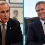 Canada male prime minister Mark Carney on the phone talking to California Governor Gavin Newsom on the phone.