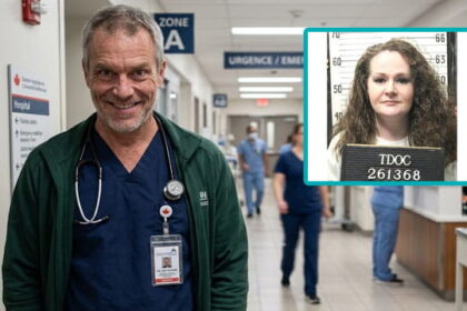 Canada doctor smiling at insert of Tennessee death row inmate Christa Pike.