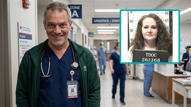 Canada doctor smiling at insert of Tennessee death row inmate Christa Pike.